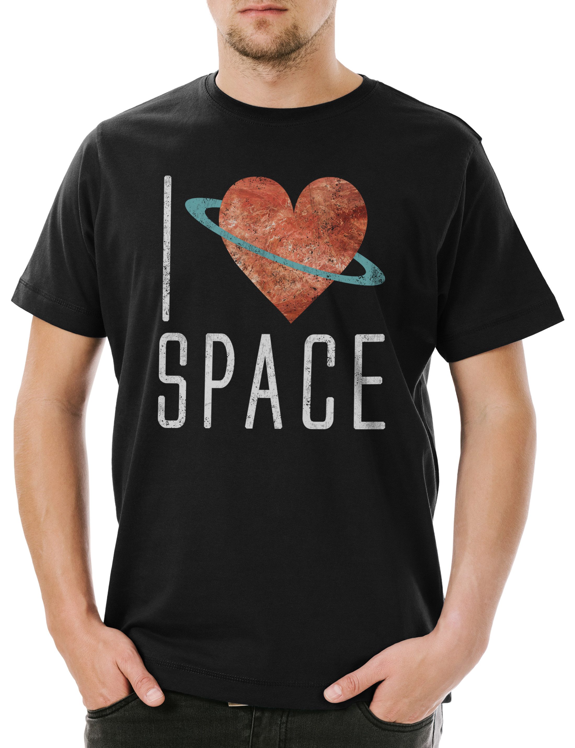 Urban Backwoods Print-Shirt I Love Space Herren T-Shirt Station Astronaut Raumfahrt Cosmonaut (1-tlg) Cosmos Kosmos Weltraum Planeten