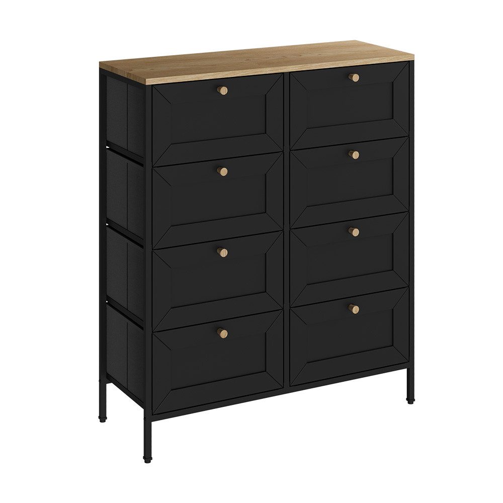 Kommode Belaro, Schwarz, 80 x 95 cm mit 8 Schubladen