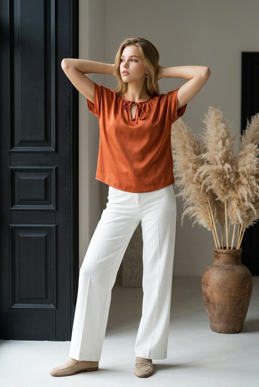 Zuckerwatte Satinbluse 25289 mit V-Ausschnitt, SILK TOUCH