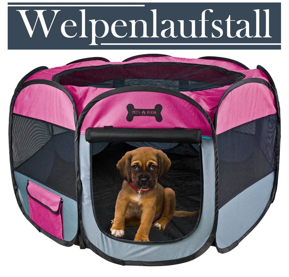Petigi Freigehege Welpenauslauf faltbar Pink Welpenlaufstall Tierlaufstall 8eckig 115 cm