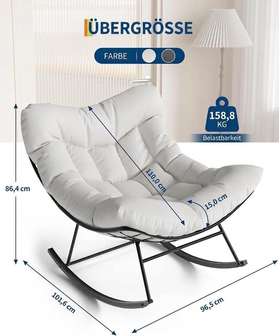 GarveeMore Schaukelstuhl mit dickem Kissen & Metallrahmen,Relaxsessel für Garten und Hinterhof, übergroßer Schaukelstuhl in Eierform für Terrasse,Balkon,Schlafzimmer