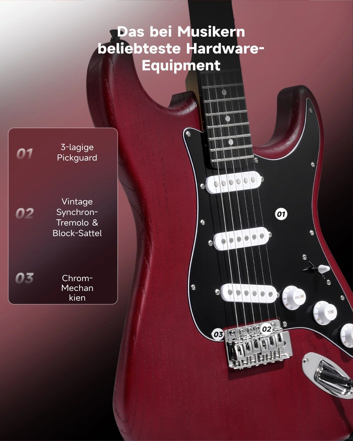 Donner E-Gitarre E-Gitarre Set Holzmaserung SSS-Tonabnehmer Umfassen Verstärker DST-80, Ergonomischem Design, Gig Bag, Stimmgerät, Riemen, Pleks, Kabel, Verstärker