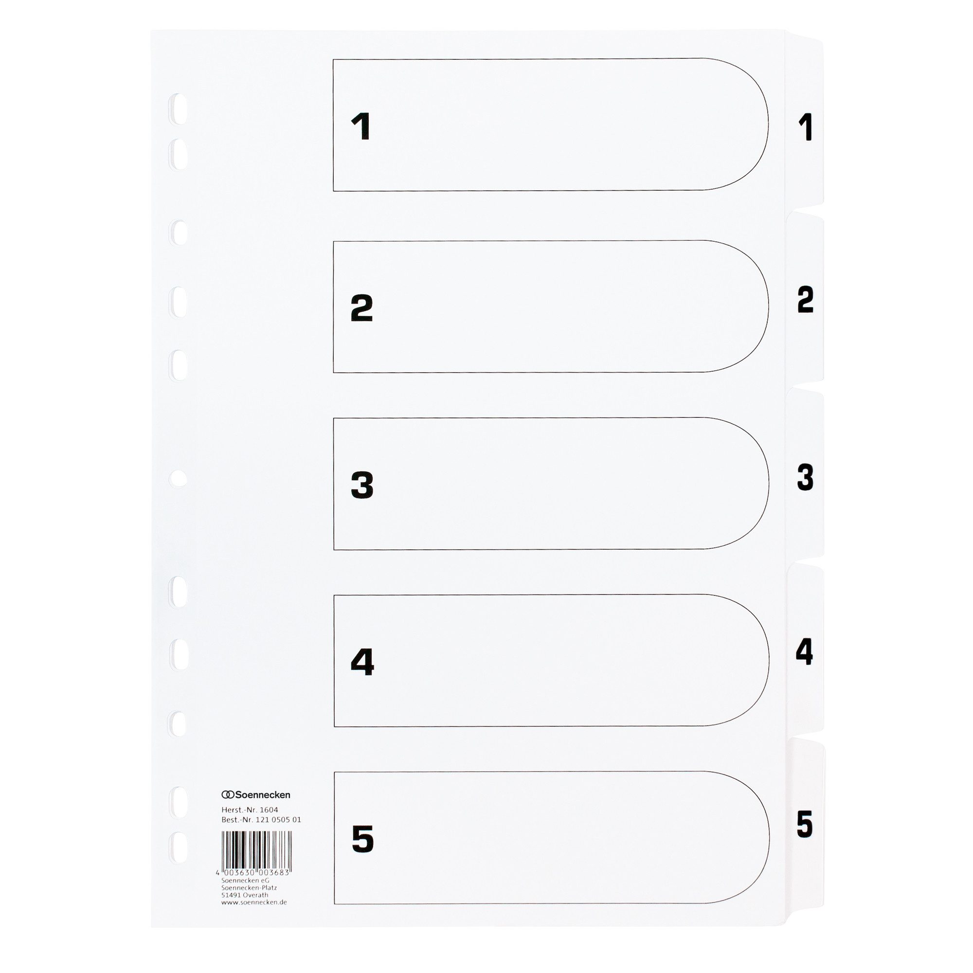 Soennecken Aktenordner Register Mylar 1604 1-5 weiß