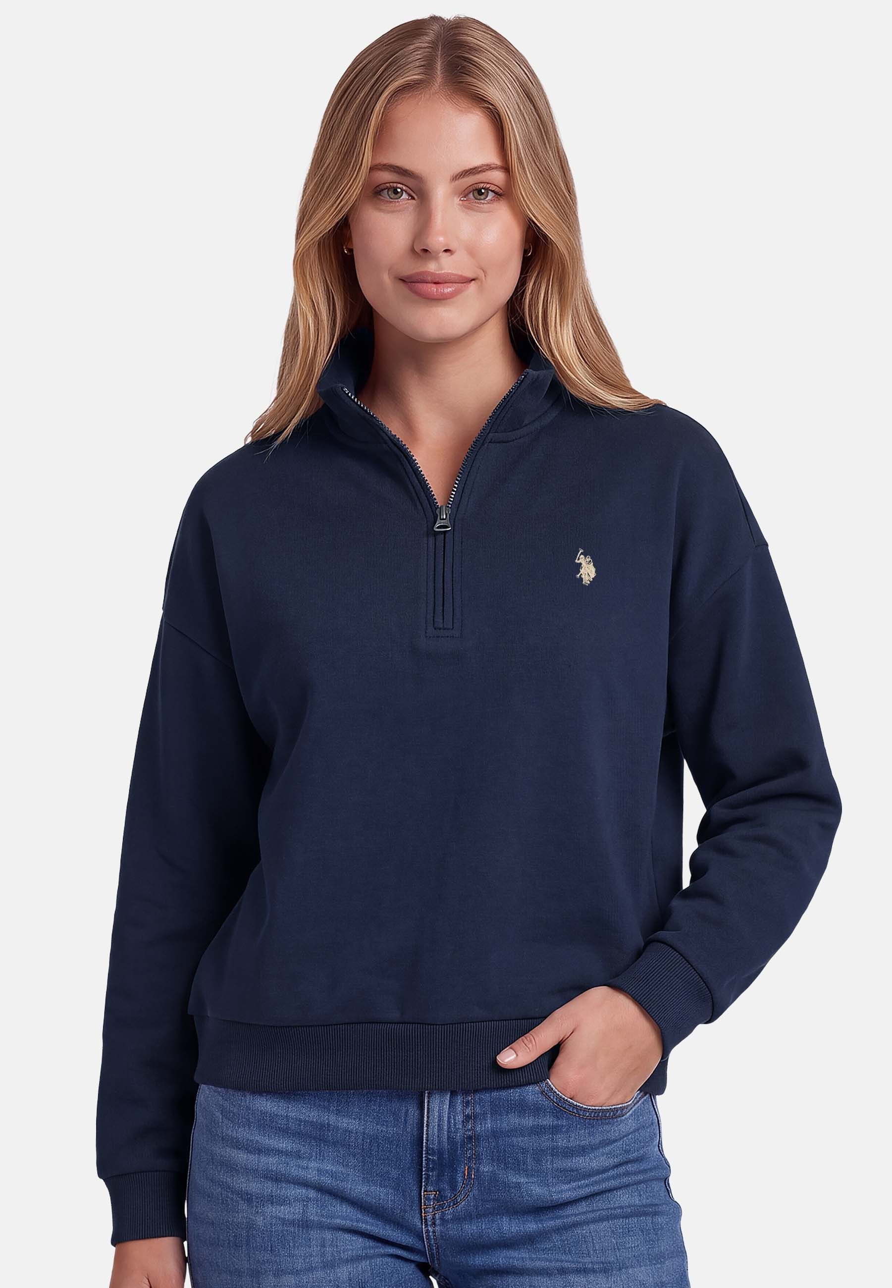 U.S. Polo Assn. Sweatshirt mit Stehkragen und gesticktem Brustlogo Weiches Damen-Sweatshirt mit Rippbündchen und normaler Passform