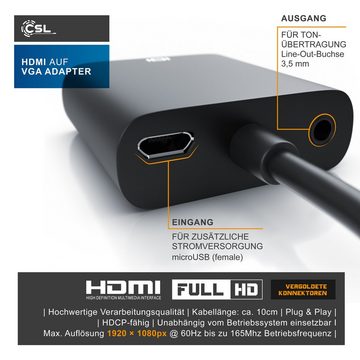 CSL Audio- & Video-Adapter HDMI Typ A zu VGA, 3,5-mm-Klinke, 10 cm, Adapter mit Audio-Übertragung, Konverterkabel 1080p, digital zu analog