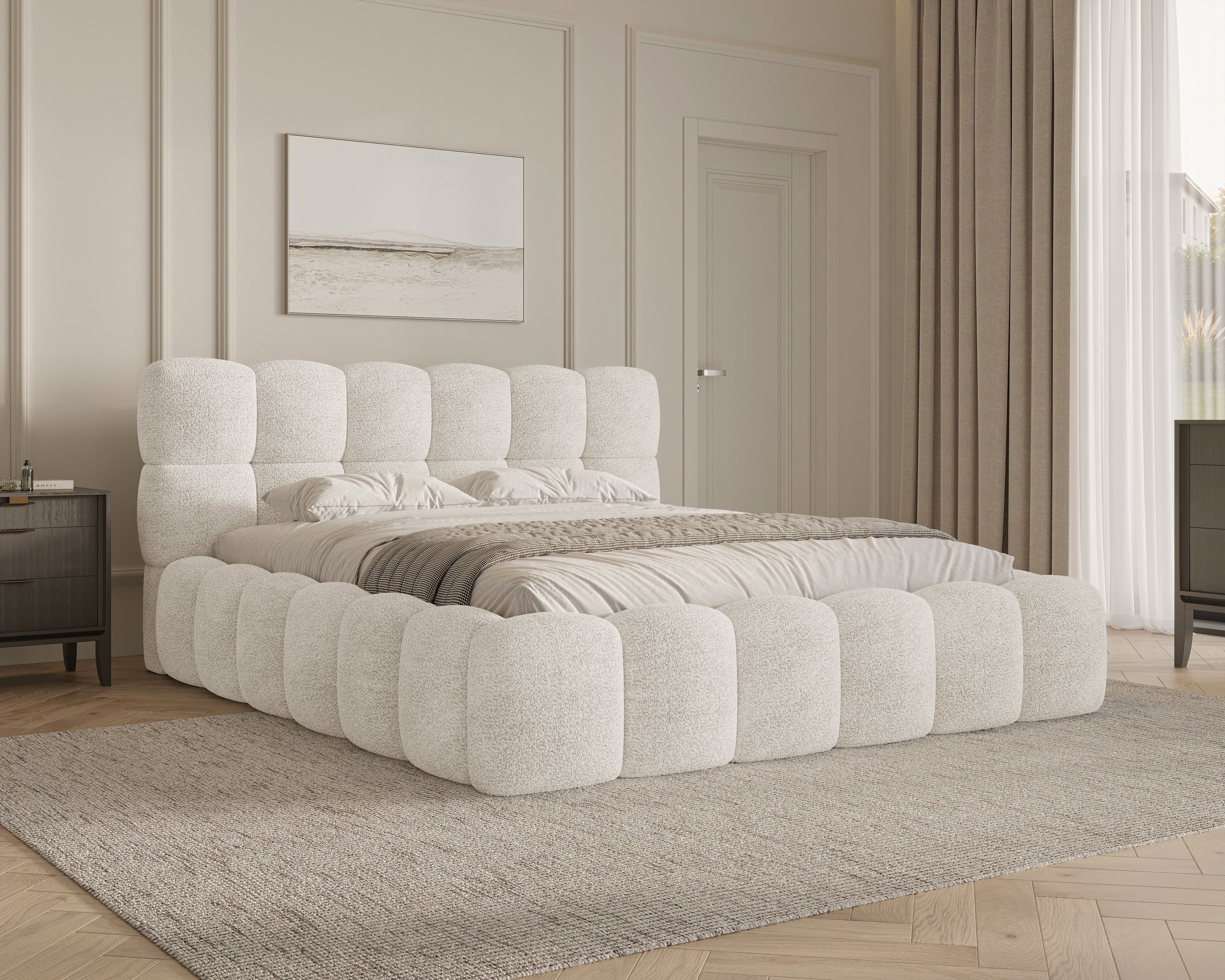 MOEBLO Polsterbett Bubble aus Bouclé 19 (Polsterbett Bubble boucle mit Bettkasten und Lattenrost Wolkenbett Cloud - Polsterbett 160), Maße (BxHxT): 163/183/203 x 100 x 220 cm