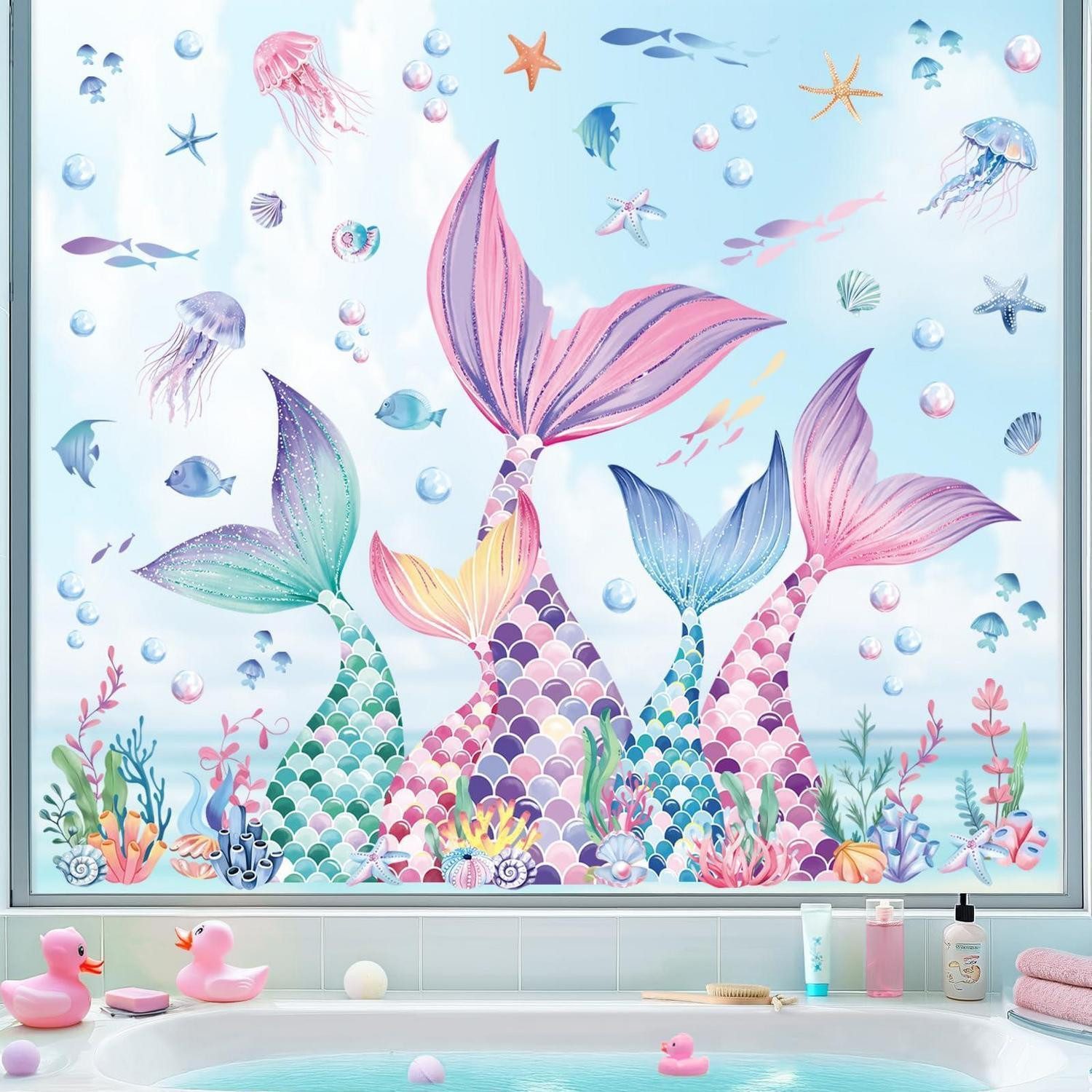 LuxusKollektion Fensterbild Fensteraufkleber Meerjungfrau Schwanz Unterwasserwelt