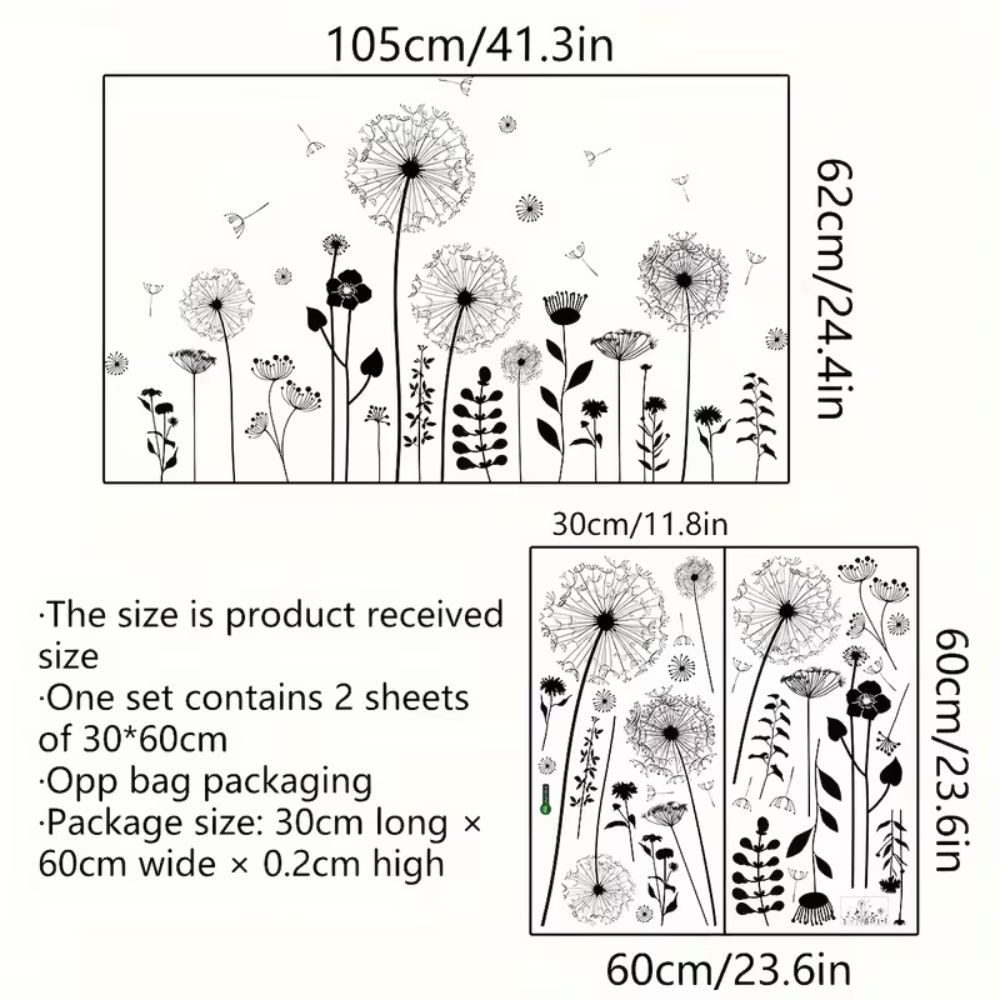 Montegoni Wandsticker Dandelion Wandtattoo – Selbstklebende Löwenzahnblumen für Wände (Einzelset, 1 Wandtattoo-Bogen), Selbstklebend, rückstandslos abziehbar, einfach anzubringen, modern