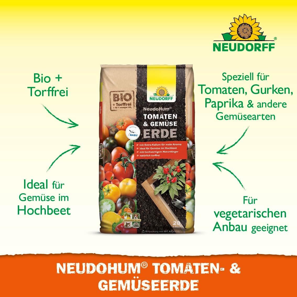 Neudorff Blumenerde NeudoHum Tomaten- & GemüseErde 20 L, für 4 Wochen vorgedüngt