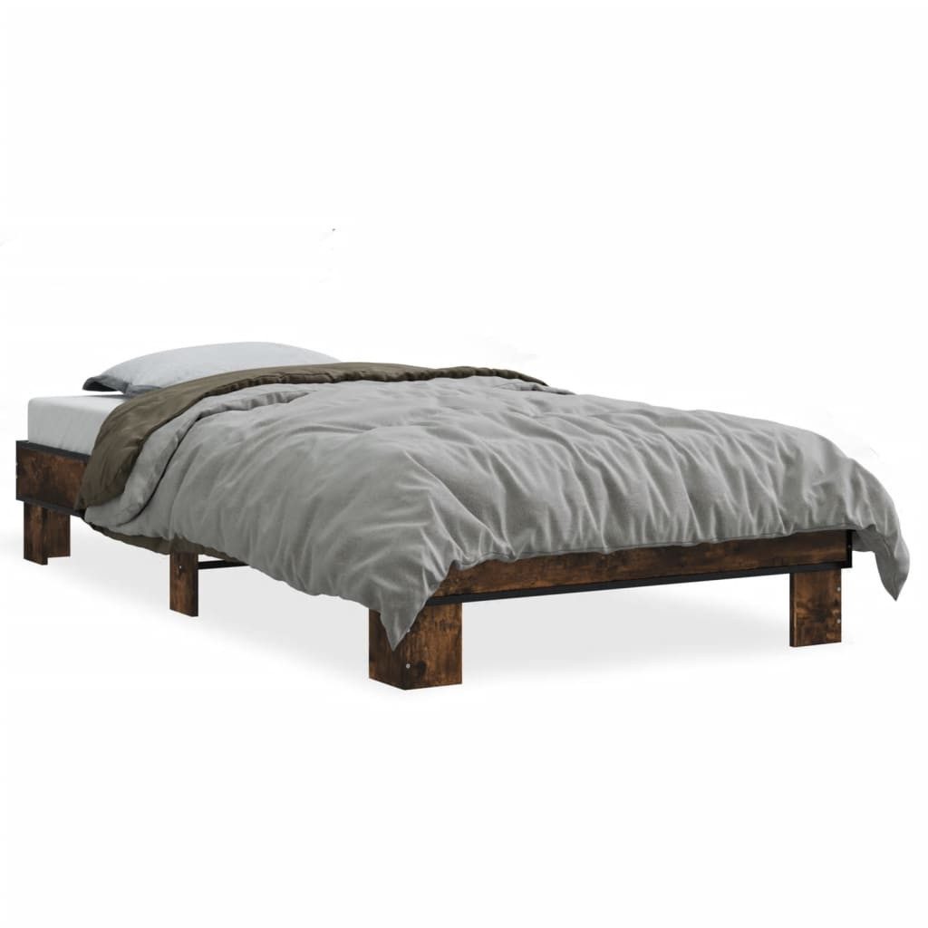 vidaXL Bett Bettgestell Räuchereiche 75x190 cm Holzwerkstoff und Metall günstig online kaufen