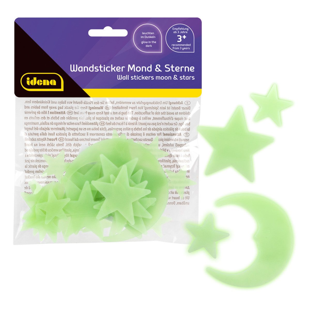 Idena Wandsticker Wandsticker Mond und Sterne, Glow In The Dark, 24 Stück