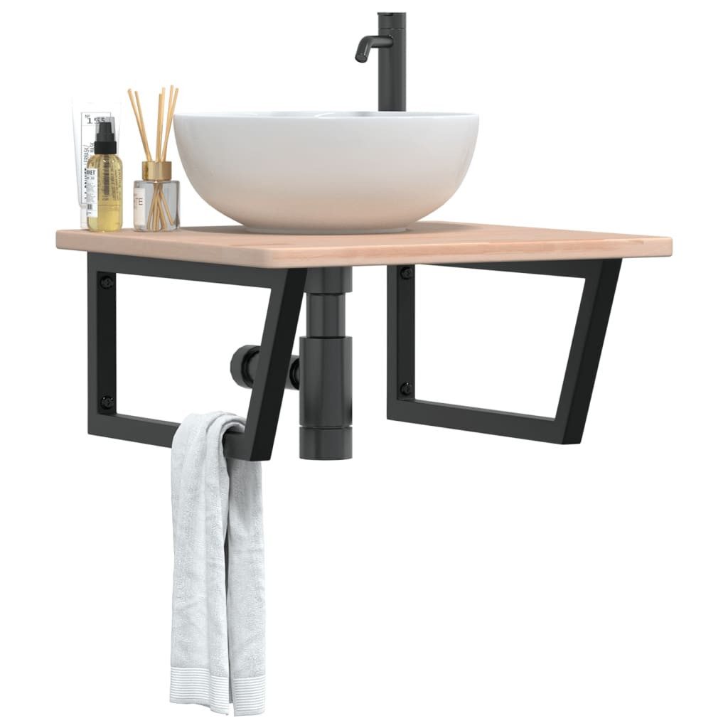vidaXL Badezimmerspiegelschrank Waschtischplatte mit Halterung Stahl und Massivholz Eiche (1-St)
