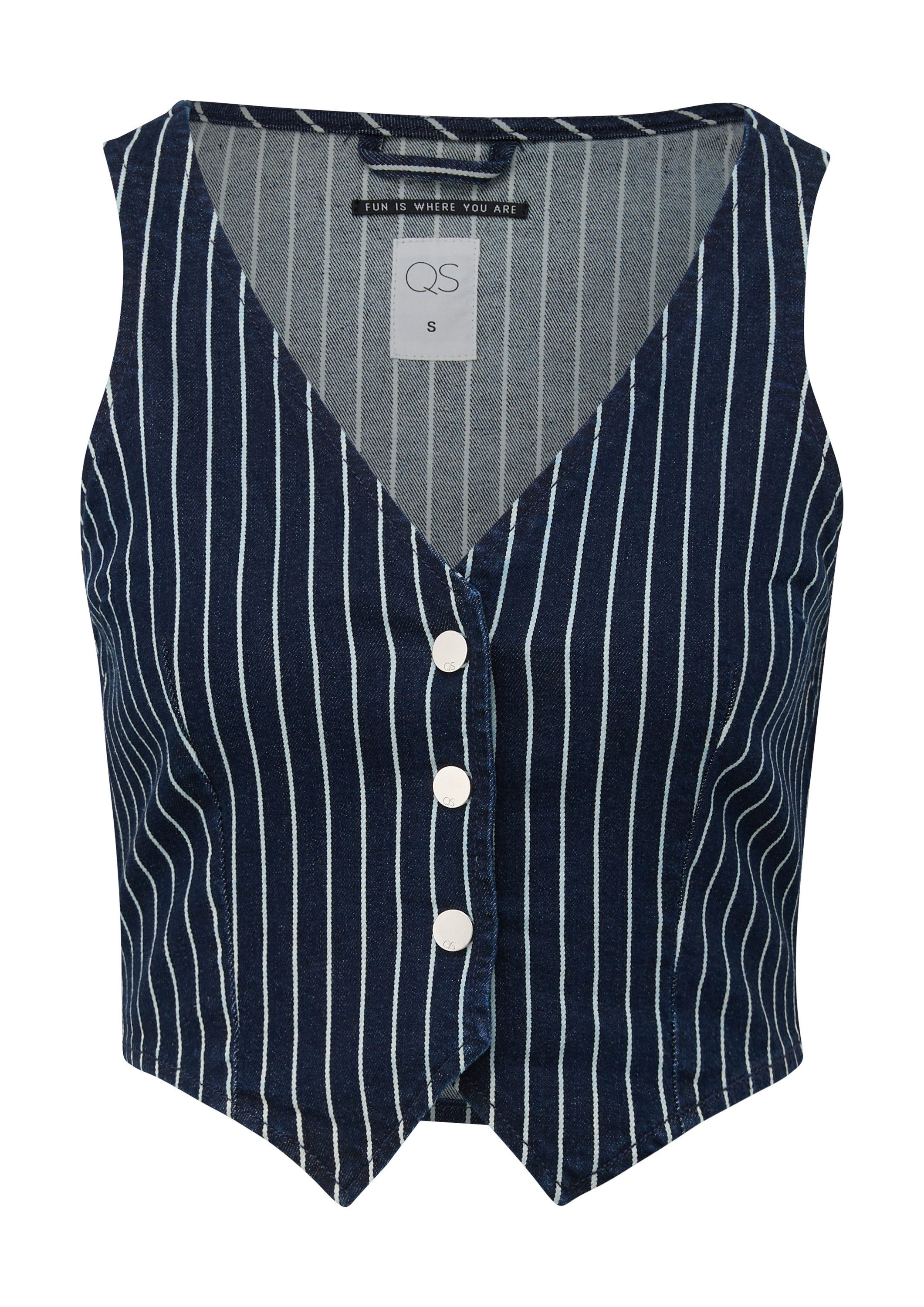 QS Jackenblazer Indoor-Weste Gestreifte Weste aus Denim günstig online kaufen