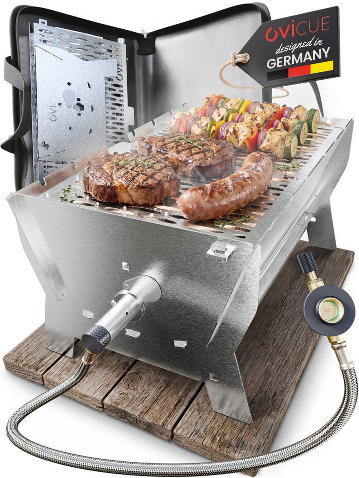 ovicue Gasgrill Steckbarer mobiler Tischgrill Gr. L, aus Edelstahl in Edelstahl zur
