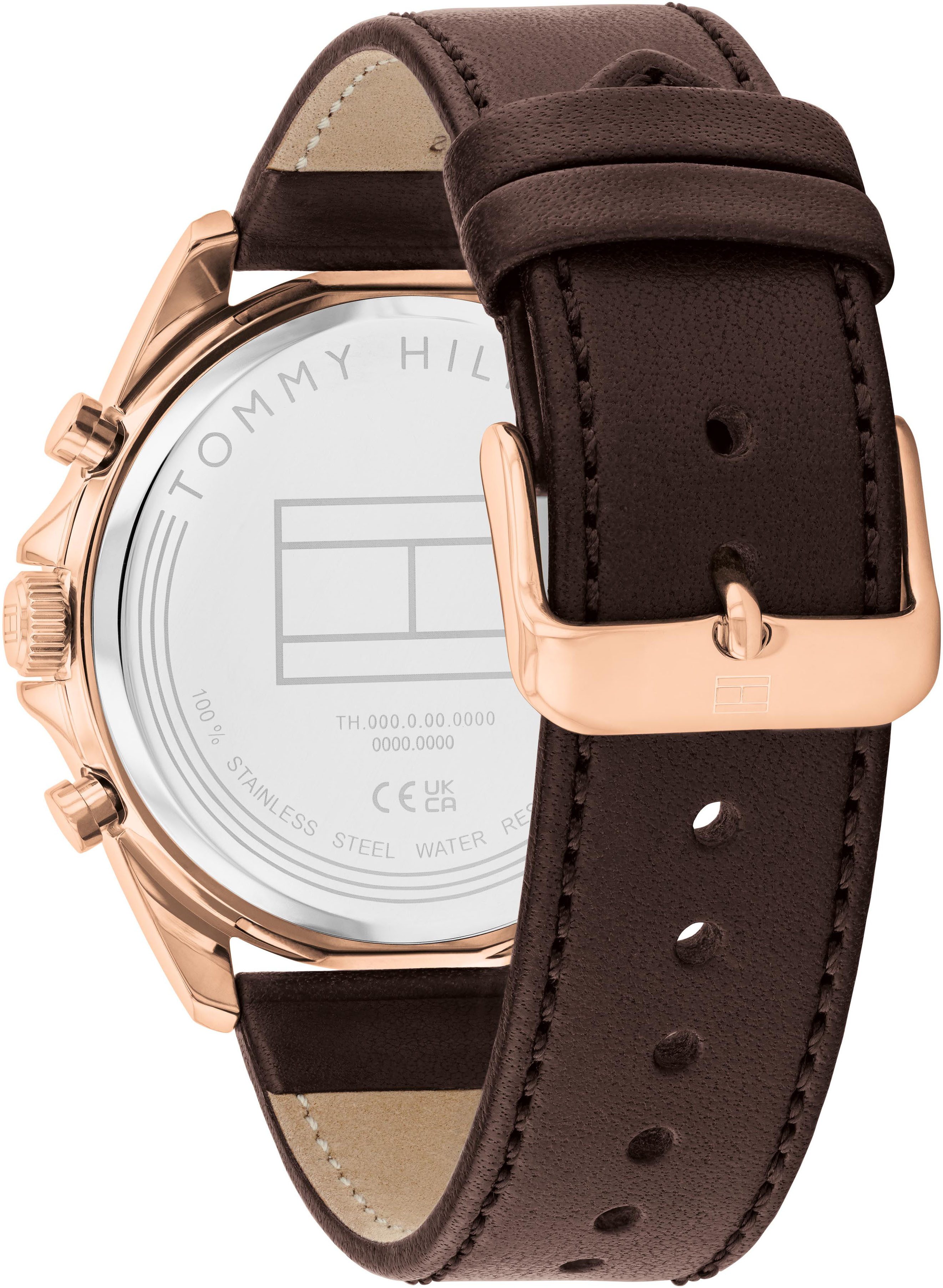 Tommy Hilfiger Multifunktionsuhr BAKER 1710645, Quarzuhr, Armbanduhr, Herrenuhr, Lederarmband, analog, Tag, Wochentag
