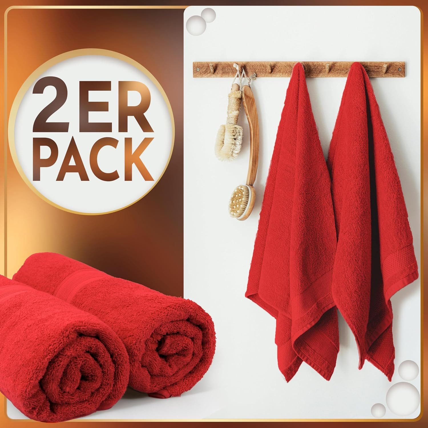 NatureMark Saunatuch Frottier Saunatücher 80x200cm, 100% Baumwolle (2-St), Premium Qualität SAUNATUCH Sauna-Handtuch, 80x200cm, Rot – Bild 2 von 5