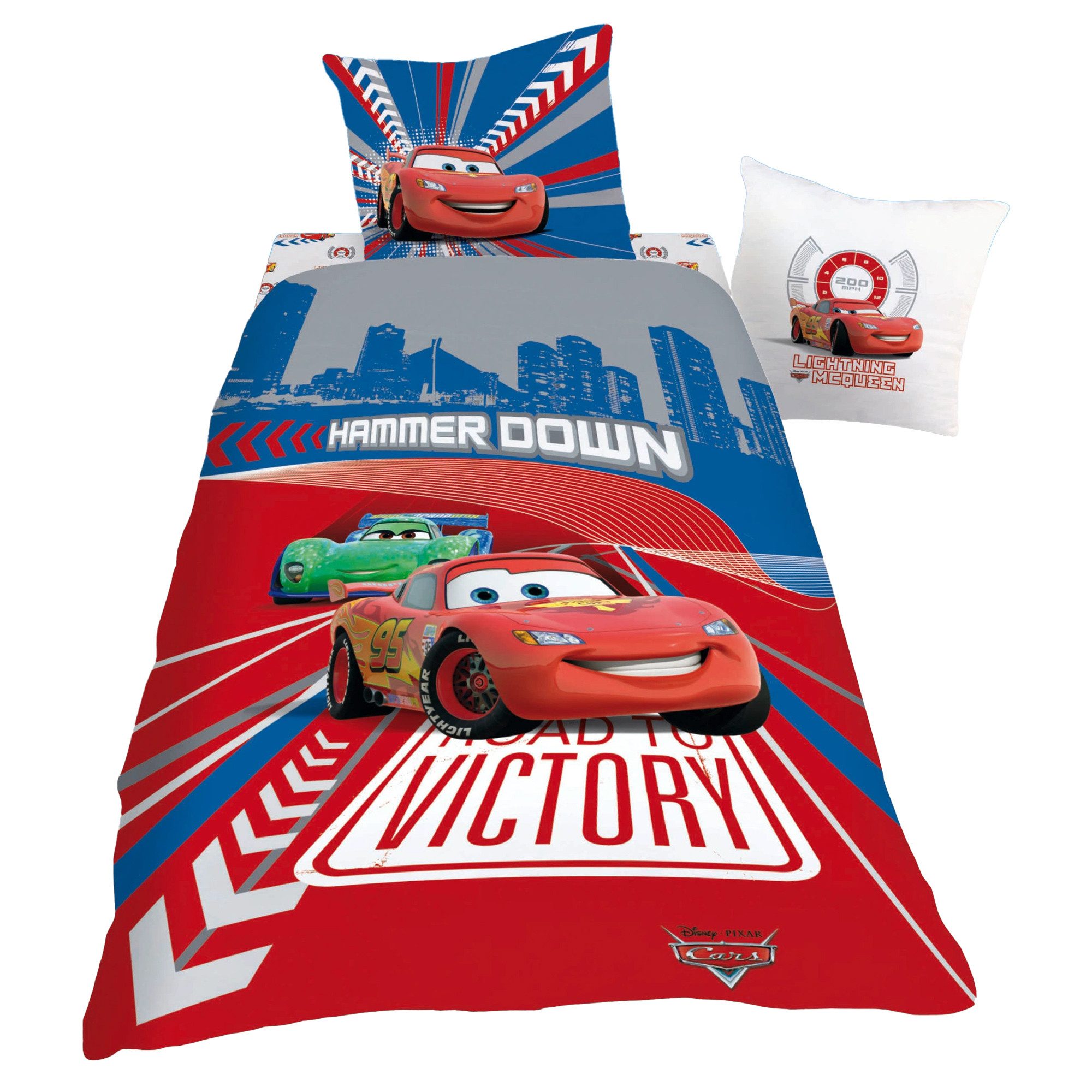 Wendebettwäsche Disney Cars Kinder-Bettwäsche Double Cross Rot Linon / Renforcé, BERONAGE, 100% Baumwolle, 2 teilig, 135x200 + 80x80 cm