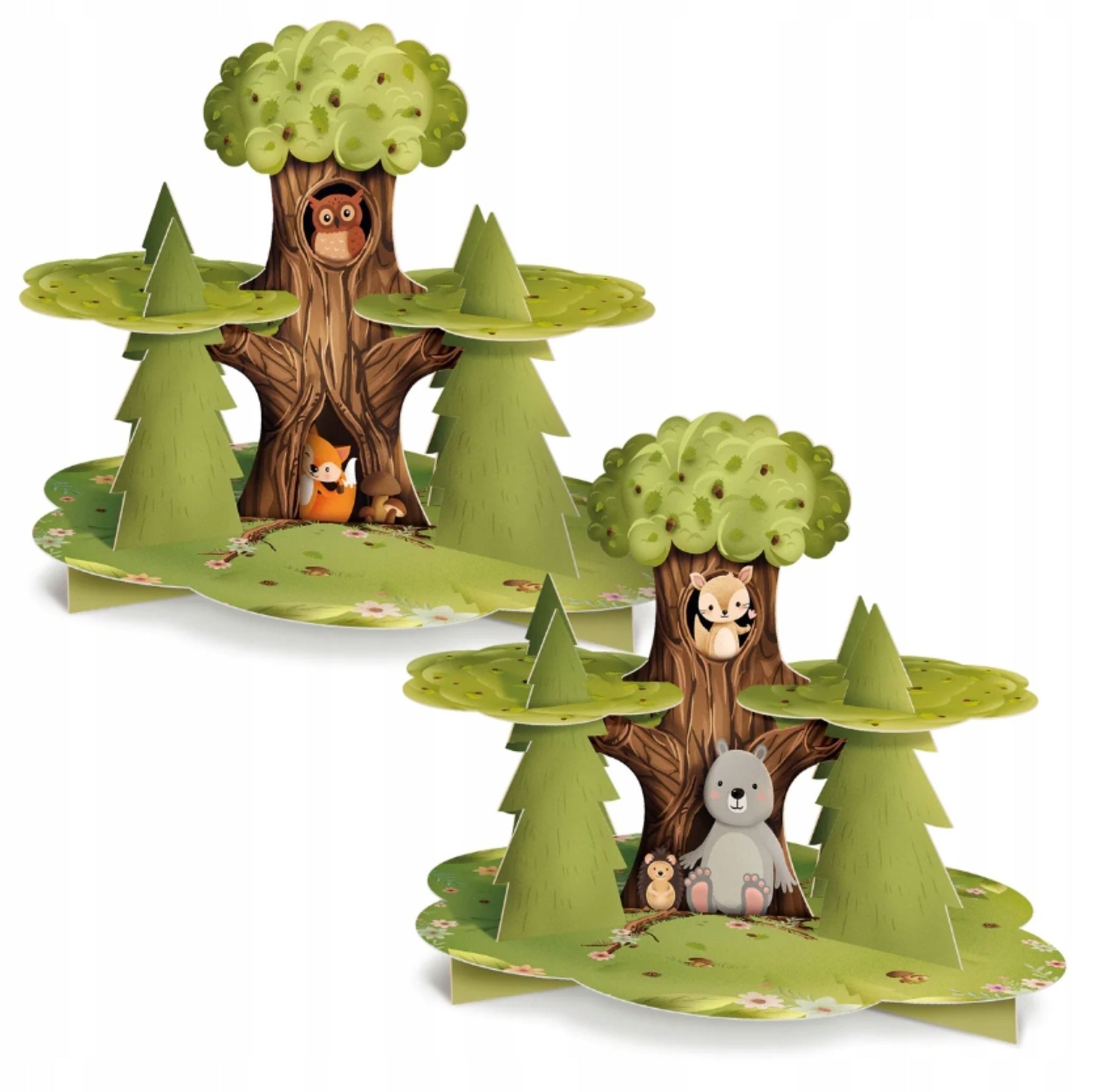 PartyPal Muffinplatten Papier-Etagere mit Waldtieren, ideal für Kuchen & Muffins, 32x40 cm, Papier