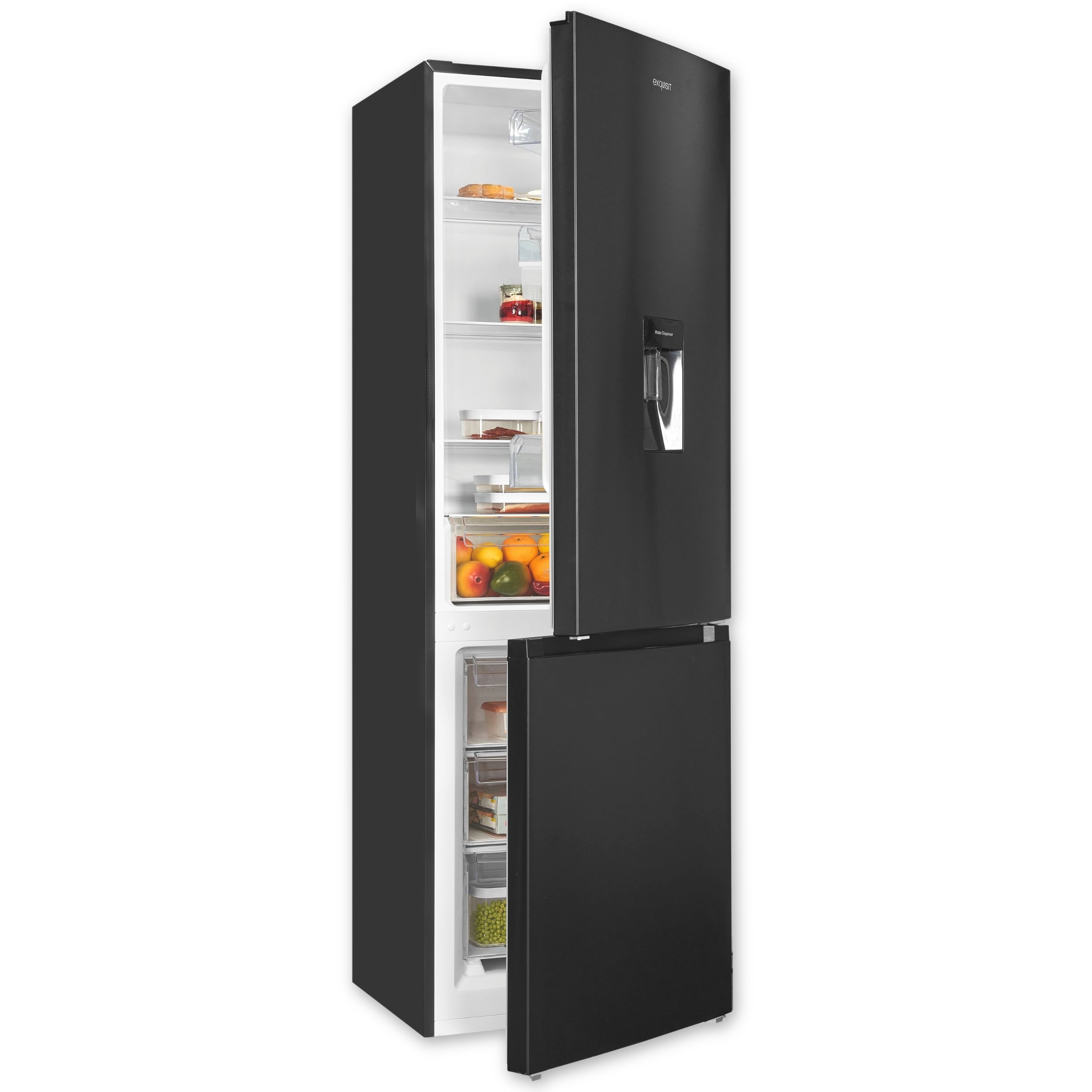 exquisit Kühl-/Gefrierkombination KGC5320-95-E-WS-040C, 185.8 cm hoch, 60 cm breit, Kühlschrank mit Wasserspender, 4-Sterne-Gefrieren, Alarm-Funktion