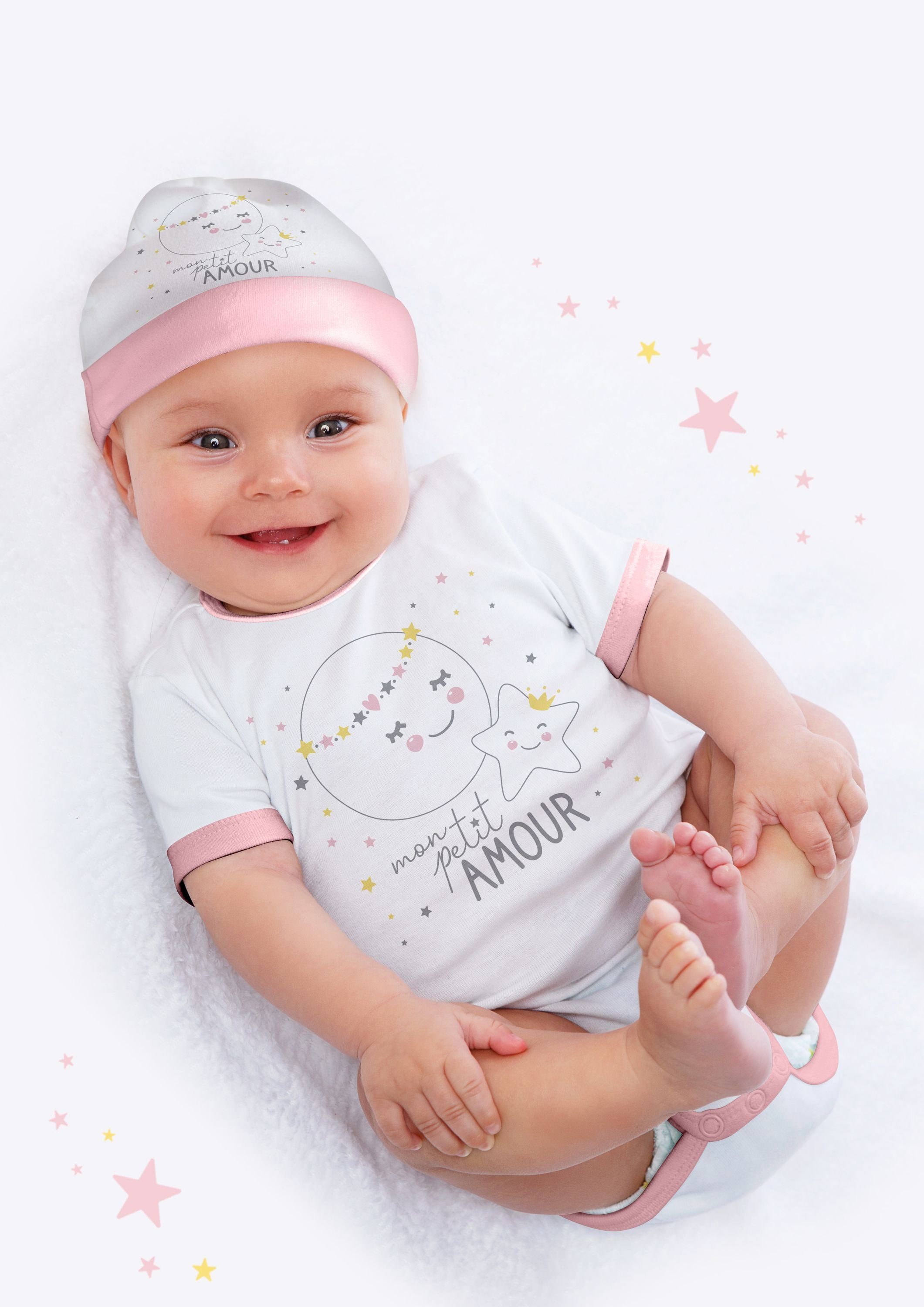 dynamic24 Neugeborenen-Geschenkset Baby Set 3 tlg. Sterne Erstlingsset Erstausstattung Geschenk Outfit | Erstausstattungspakete