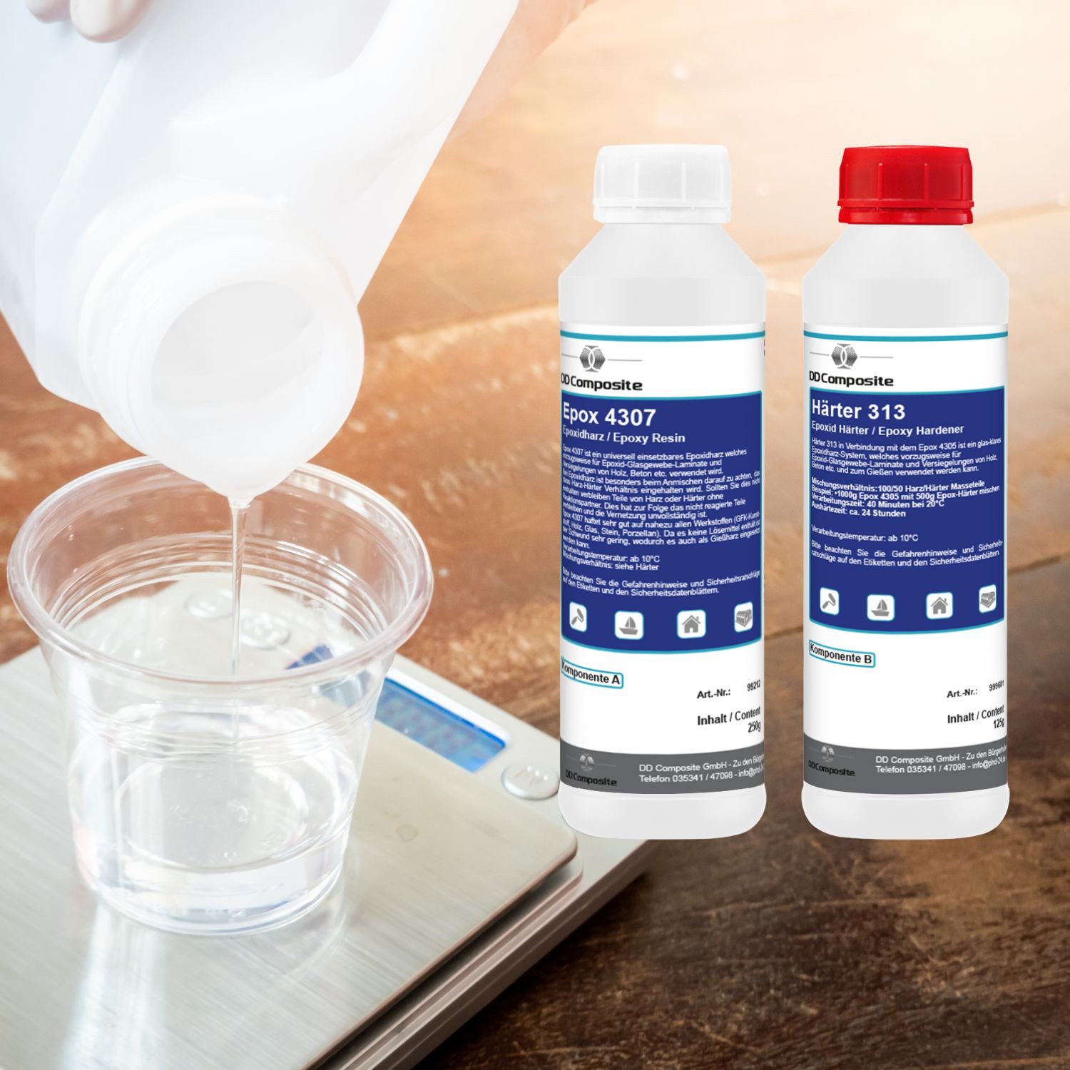 DD Composite Reparatur-Set 375g GFK Epoxidharz + 1m² Aramidgewebe 170g/m² Köper, 3-St. – Bild 4 von 5