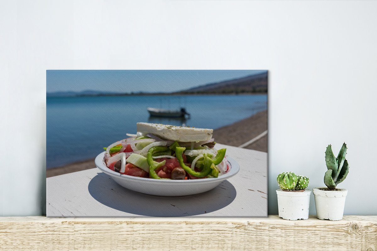 OneMillionCanvasses® Leinwandbild (1 Leinwandbilder, Horiatiki Griechischer Aufhängefertig, St), 30x20 Wandbild Salat Wanddeko, cm am Strand