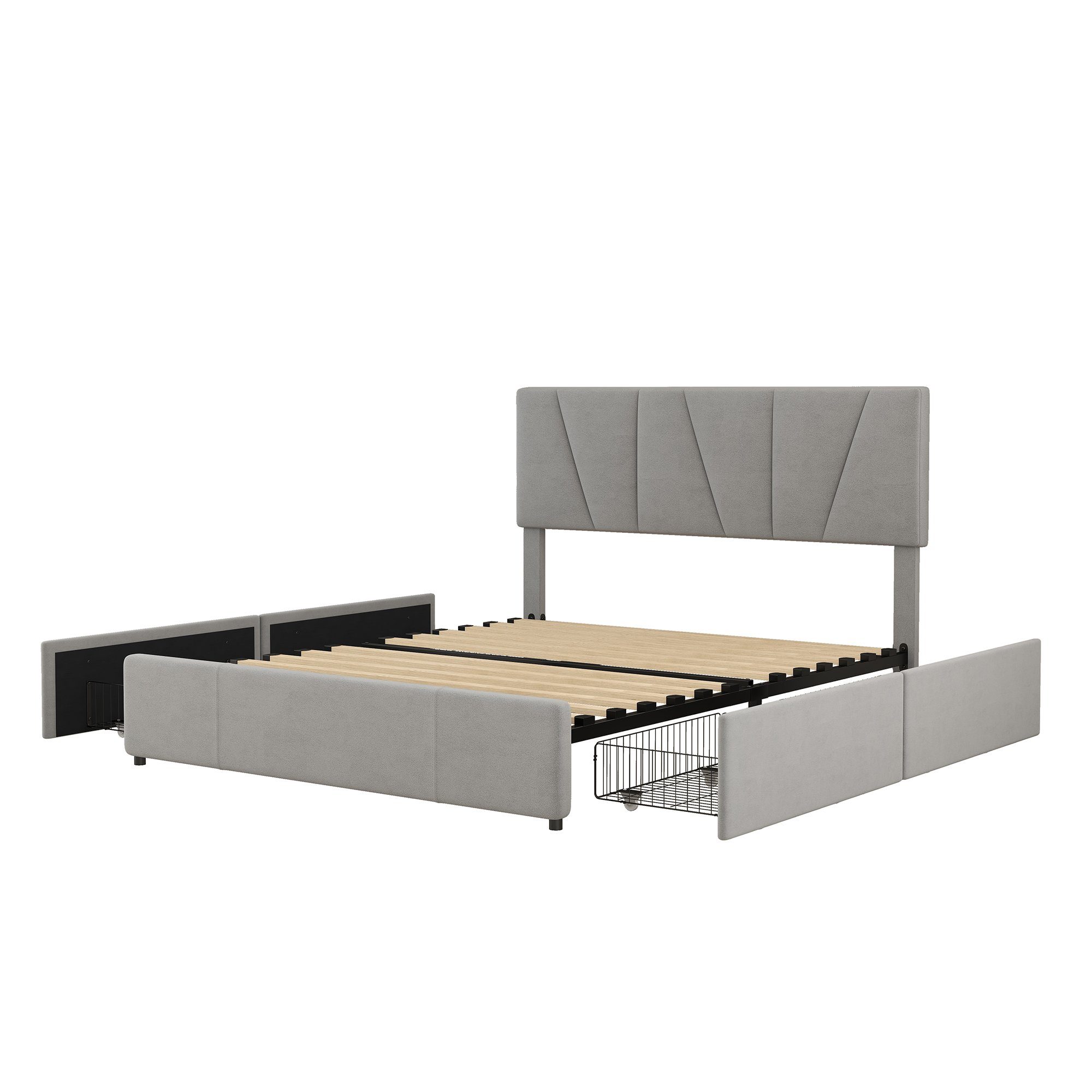 Schubladen, bettschubladen Doppelbett mit vier gepolstertes grau mit 160*200cm Polsterbett Fangqi großes vier