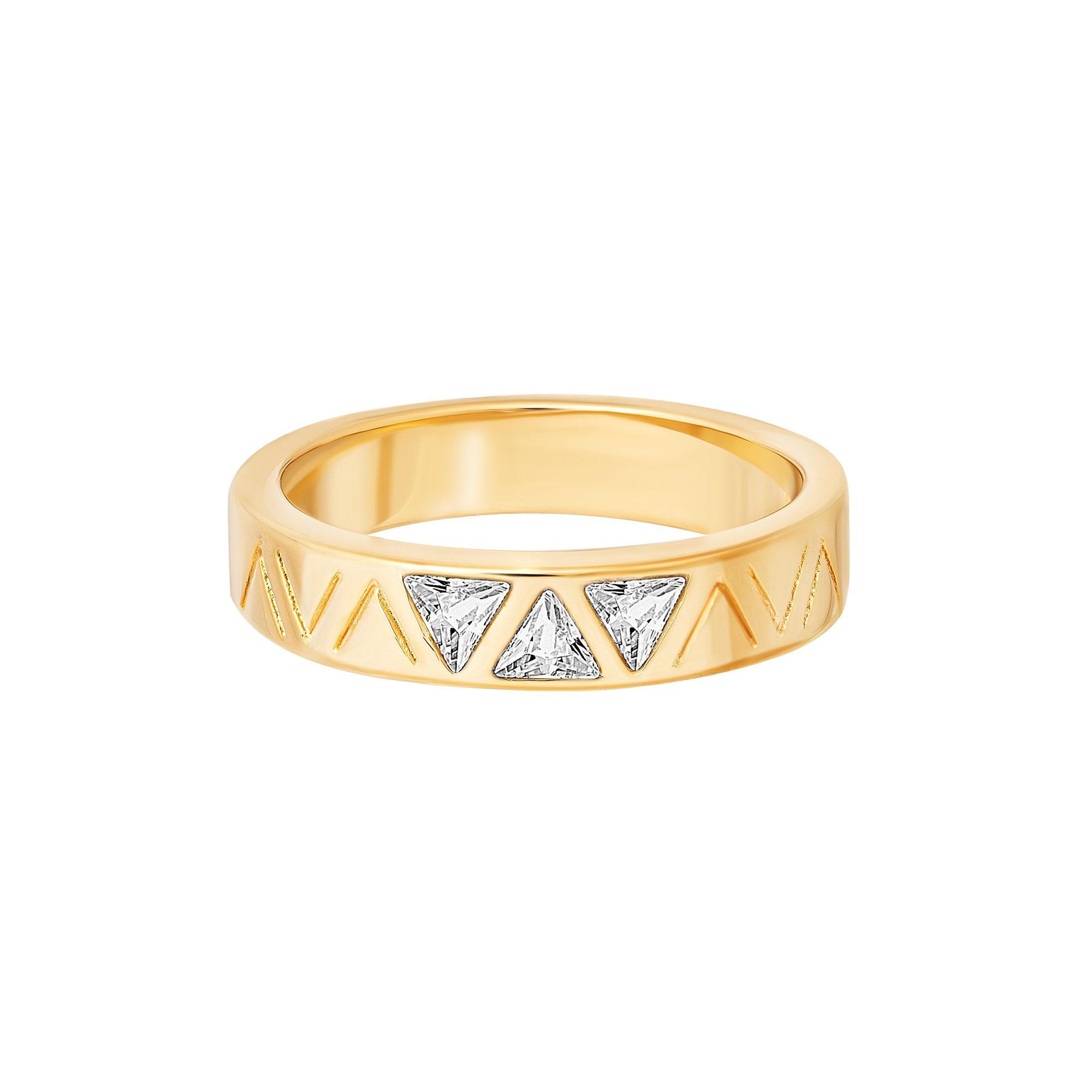 Fingerring 925 Sterling Silber gelb vergoldet mit Zirkonia Dreiecken