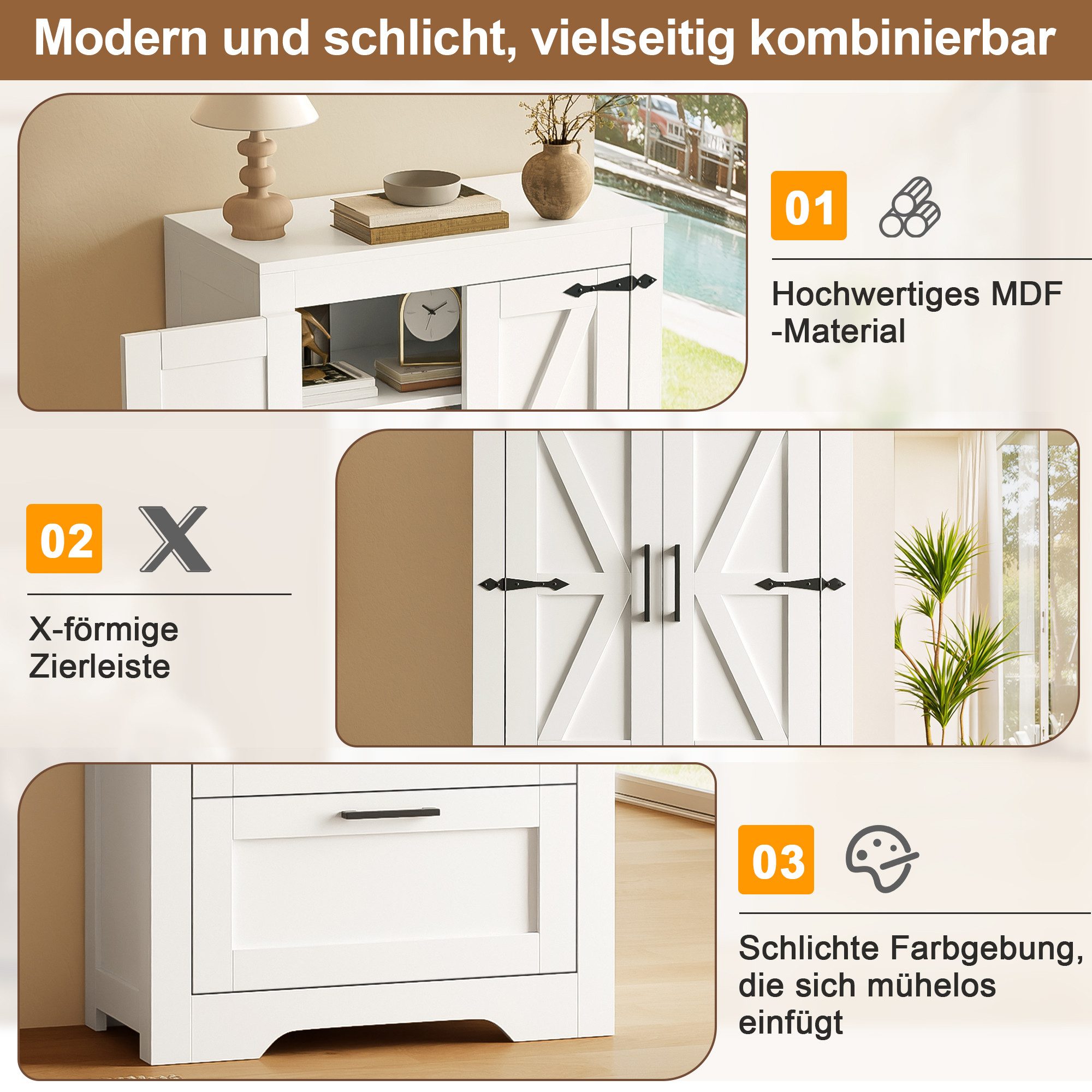 Celya Küchenbuffet Küchenschrank im Landhausstil mit 2 Schubladen (mit verstellbaren Einlegeböden für Küche, Esszimmer und Wohnzimmer) Seitenschrank im Scheunen – Bild 3 von 5