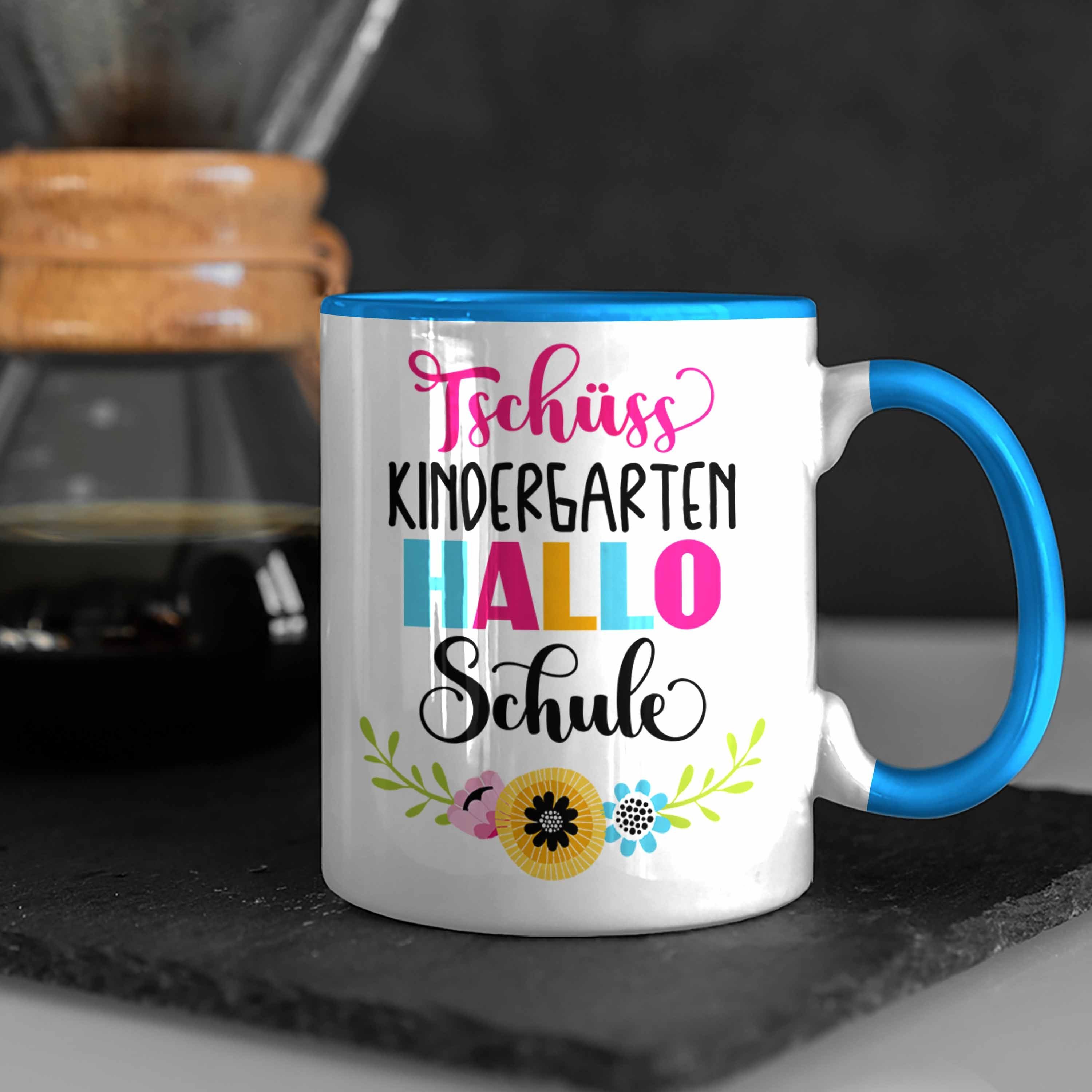 Tasse Glitzer Trendation Hallo Ich Schultag Schule Blau Schuleinführung In Tasse 2022 Geschenkidee Tschüss Schulstart Schulkind Jetzt Schulanfang 1. - Geschenk Der Kindergarten 2022 Schule Mädchen Trendation