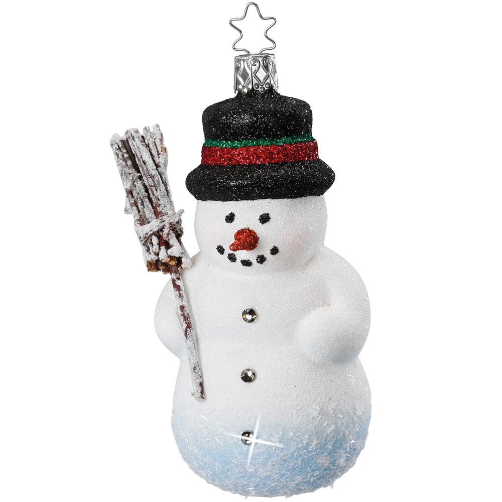INGE-GLAS® Christbaumschmuck Glitzernder Schneemann 12 cm (1-tlg), mundgeblasen, handbemalt mit Swarovski Elements
