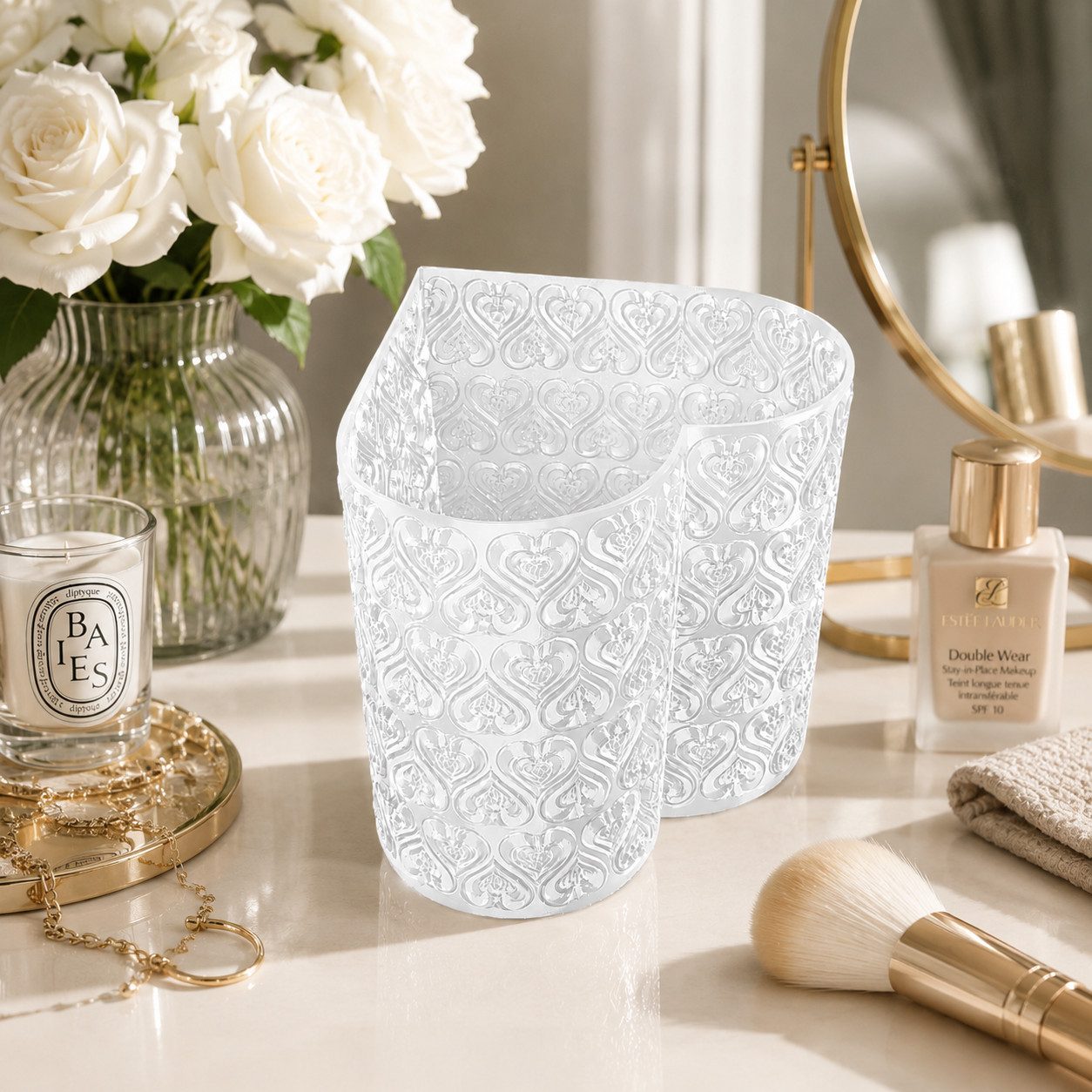 Alpha Electronics Dekovase Herz Organizer Vase Make-up Pinselhalter & Kosmetik Organizer, (Sparangebot, 1 St., hochwertiger 3D Druck), Moderne Deko für Schminktisch & Badezimmer uvm