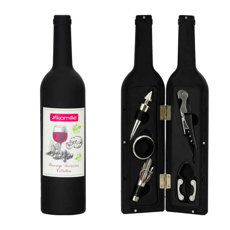 4BIG.fun Kochbesteck-Set Weinzubehör-Set 5 tlg. Geschenkset Weinaccessoires (Weinkorkenzieher, Weinausgießer, Weinkapselschneider, Tropfring, Flaschenverschluss, 5-tlg)