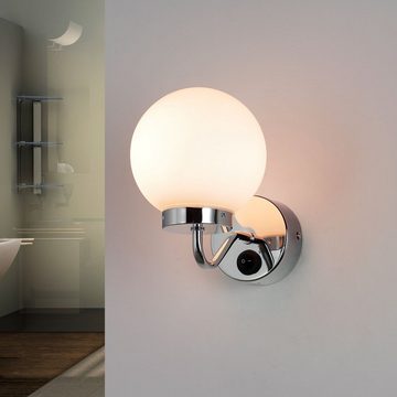 Licht-Erlebnisse Wandleuchte TOGO, ohne Leuchtmittel, Badezimmerleuchte Chrom Weiß Glasschirm IP44 Wandlampe Badlampe