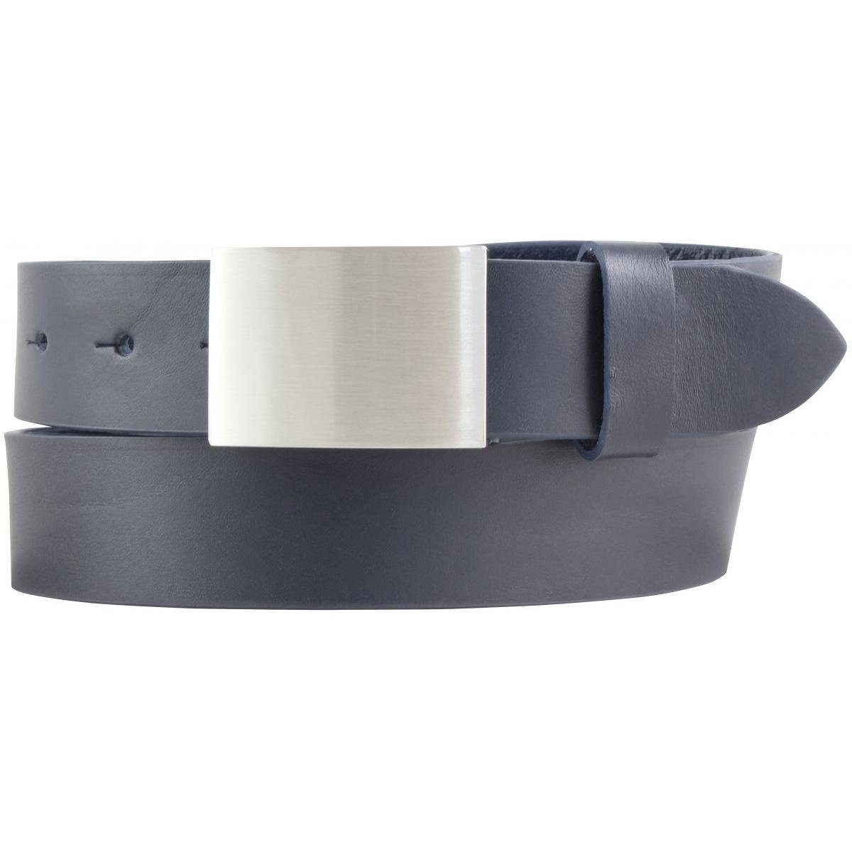 BELTINGER Ledergürtel Gürtel aus Vollrindleder 3,5 cm - Jeans-Gürtel für Damen Herren 35mm - Blau, Silber | Gürtel