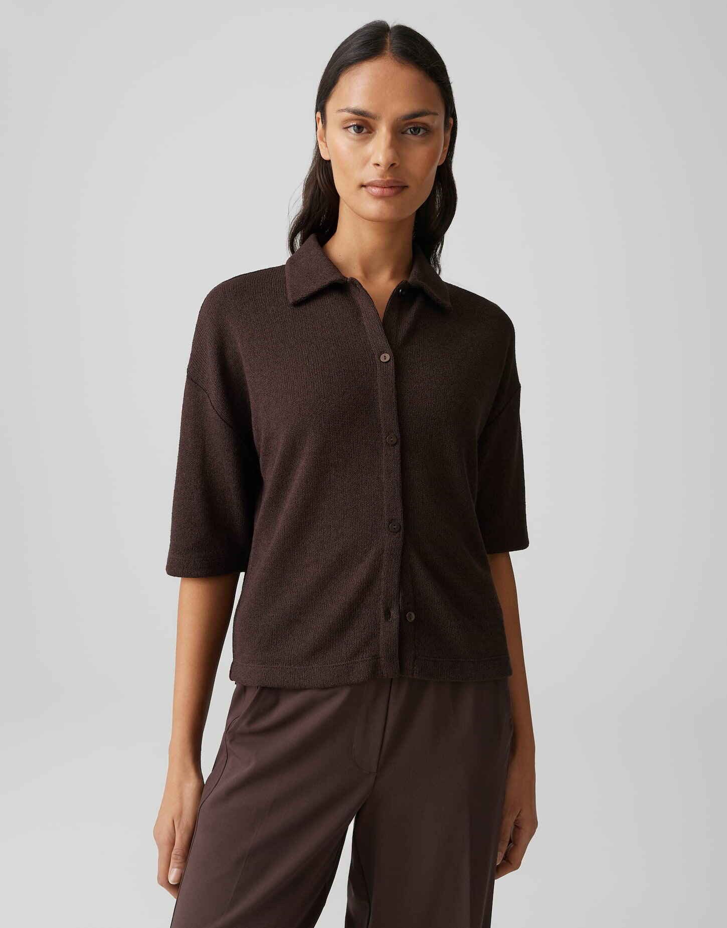 OPUS Poloshirt Jerseyshirt in feiner Strickoptik Lockere Passform, Kellerfalte im Rücken, Knopfleiste