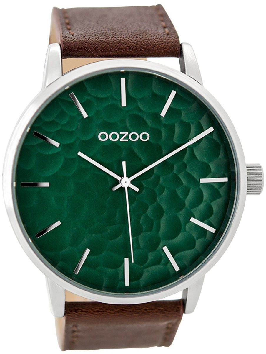 OOZOO Quarzuhr Oozoo Herren Armband-Uhr braun, Herrenuhr rund, extra groß (ca. 48mm) Lederarmband, Fashion-Style