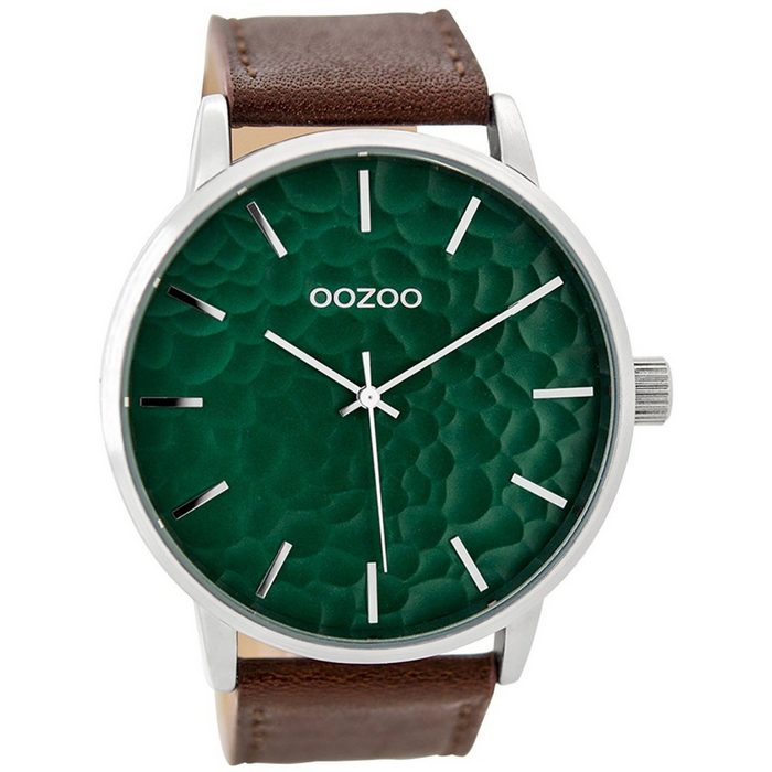 OOZOO Quarzuhr Oozoo Herren Armband-Uhr braun (Armbanduhr) Herrenuhr rund extra groß (ca. 48mm) Lederarmband Fashion-Style