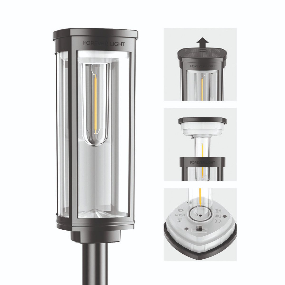 Forever Light LED Solarleuchte Gartenlampe SUNARI LED FLS-97 CLASSIC Post 3000K 1000mAh