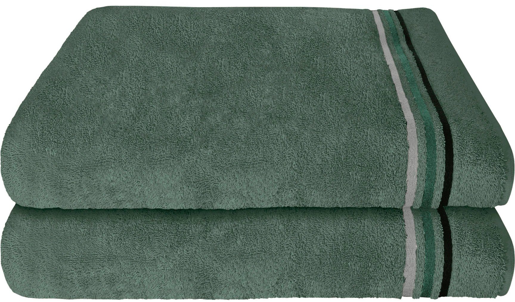 Schiesser Duschtücher Skyline Color im 2er Set aus kuschelweicher Baumwolle, Frottier (2-St), mit eleganter Streifenbordüre, MADE IN GREEN by OEKO-TEX®-zertifiziert Dunkelgrün
