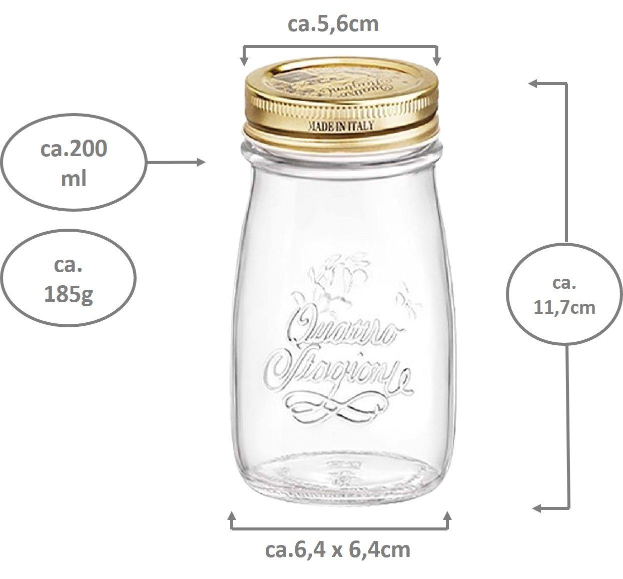 Einkochglas mit Quattro Stück Joghurtglas, Emilja Deckel, Joghurtgläser Stagioni 0,2L 6 - (Set)