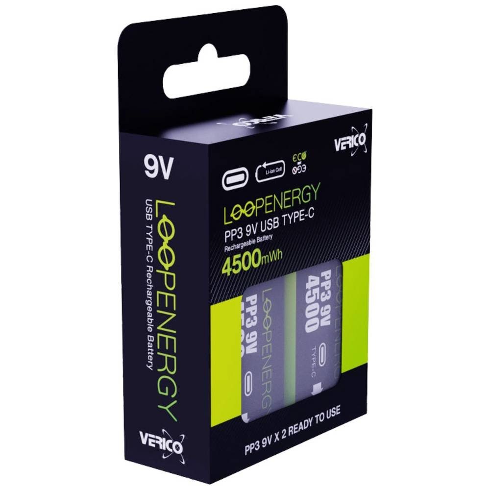 Verico 9V Block Akku Li-Ion 500mAh 2er 1UDBT-A3WEB2-NN Akku