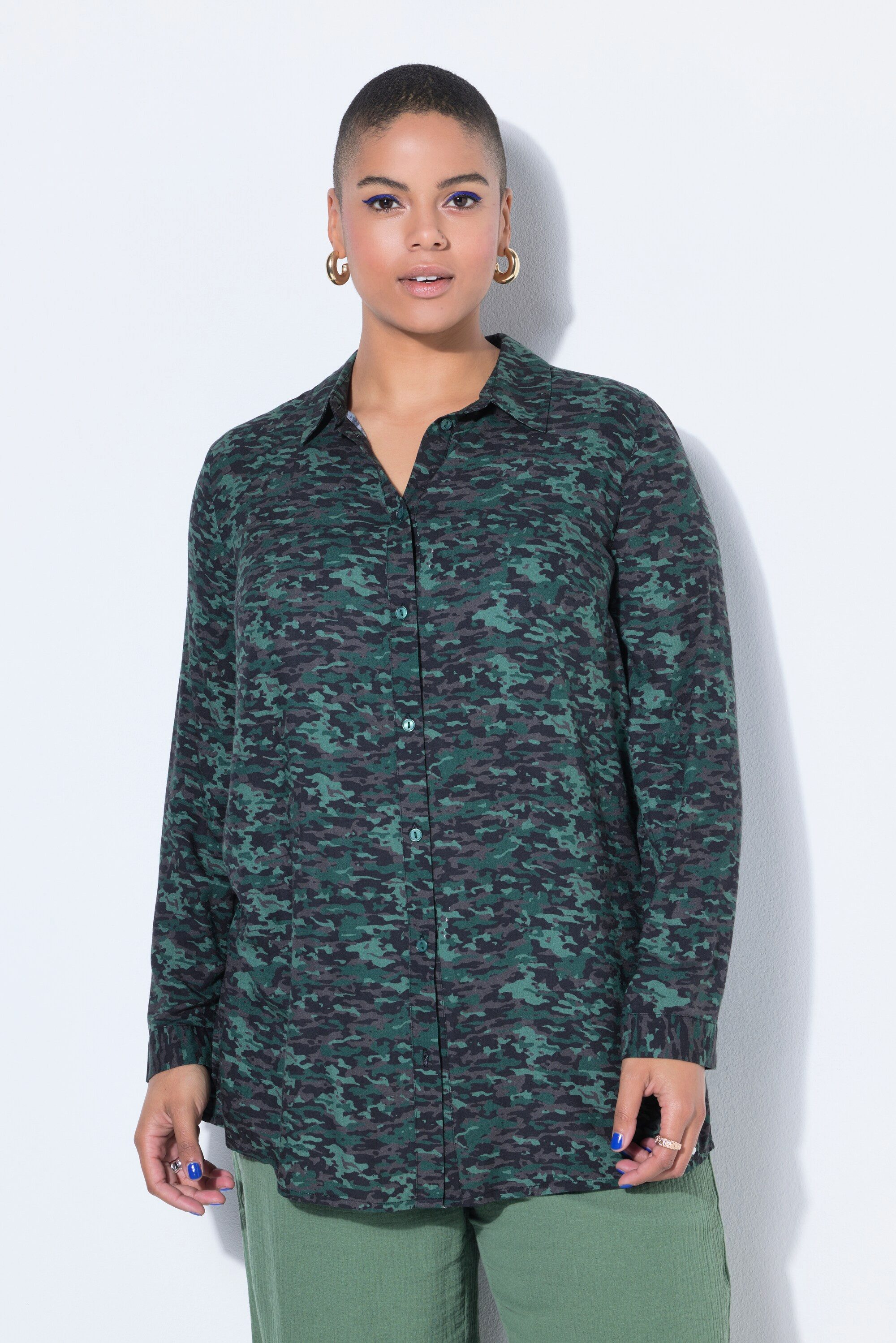 Studio Untold Hemdbluse Hemdbluse Straight Shape Camouflage Langarm