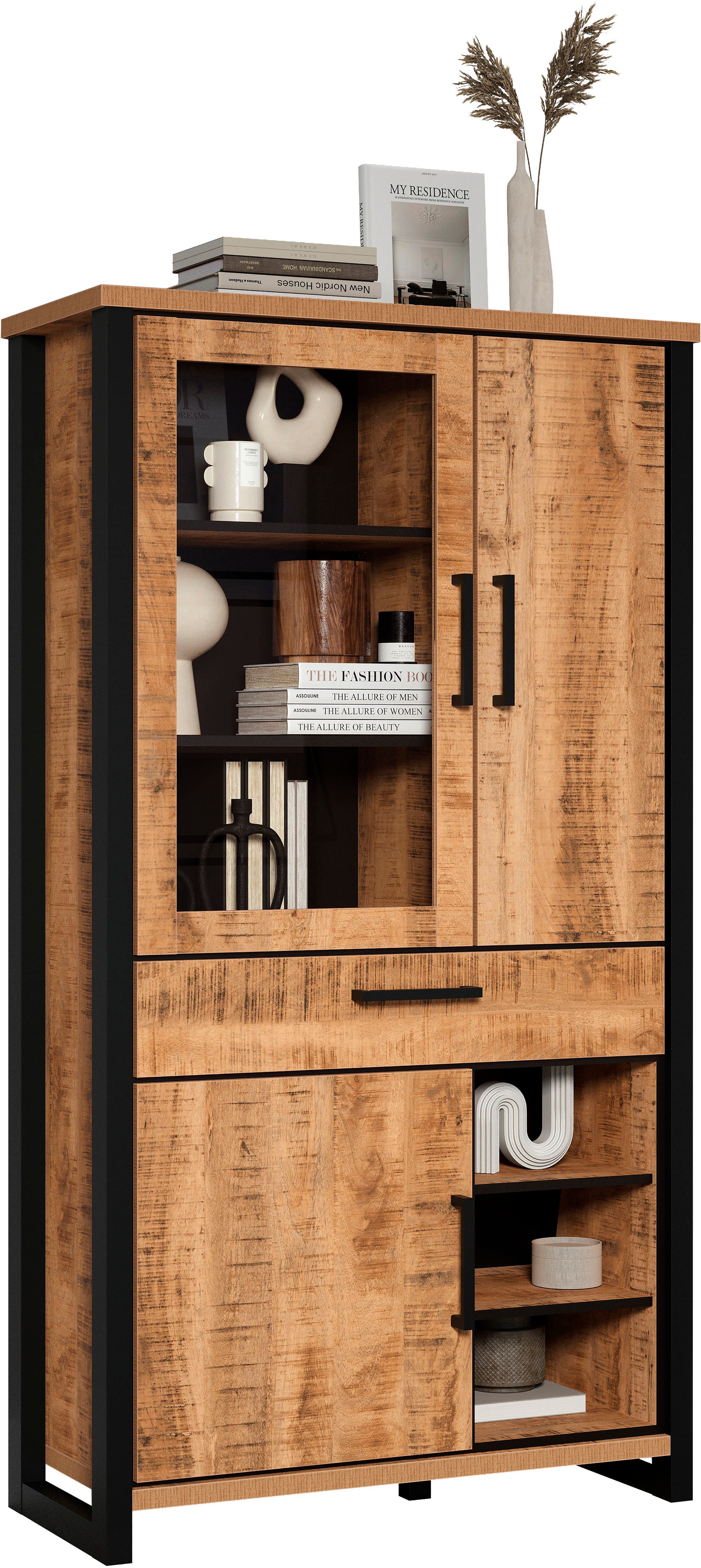 Home affaire Vitrine Elda (1-St) Vitrine mit 3 Türen & 1 Vollauszug Schublade - (B/T/H) 106/45/195 cm
