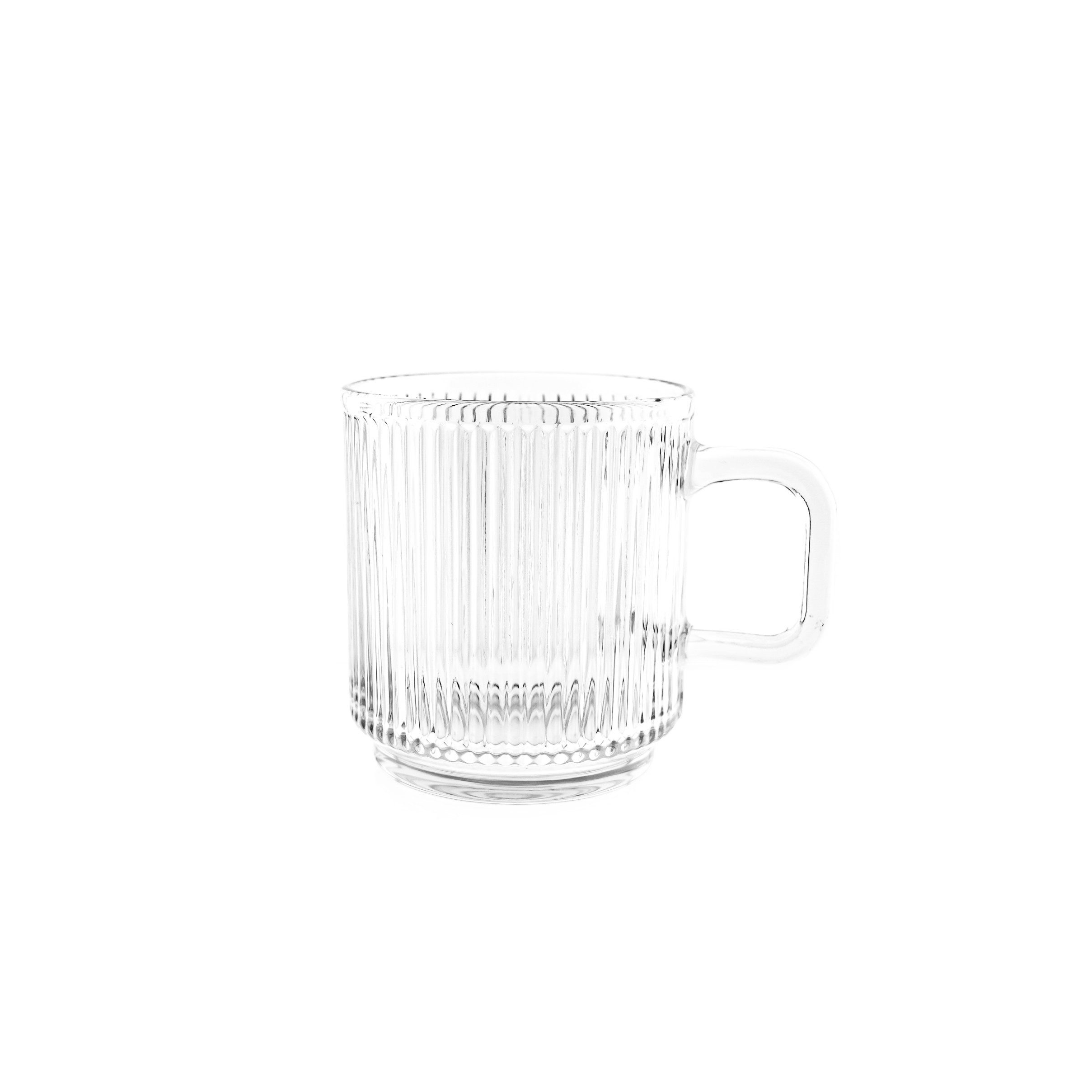 Almina Gläser-Set 6 Tlg. Riffle Gläser-Set Trinkgläser 360 ml mit Henkel Transparent, 6-tlg.