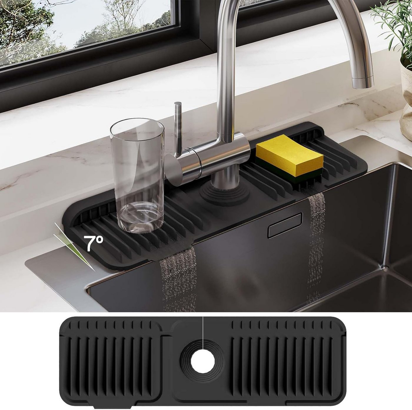 Coonoor Abtropfmatte Küchenwasserhahn Abtropfmatte, Küchenspülen Spritzschutz, Silikon Spüle Abtropfmatte, Küchenarbeitsplatte Trockenmatte