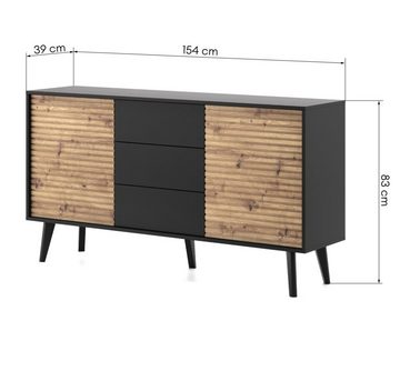 MOEBLO Kommode Canelado kommode CS154 (Wohnzimmer, Esszimmer, Flur & Diele, Moderne Sideboard mit Schubladen Highboard), (HxBxT):83x154x39 cm