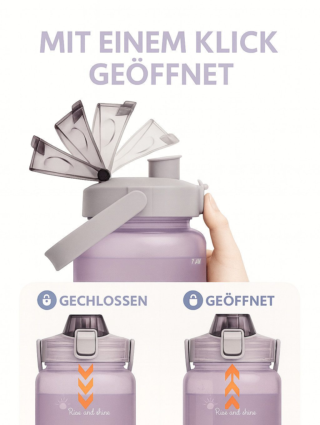 Botells Trinkflasche 2 Liter, Trinkmotivation mit Strohhalm, schöner Farbverlauf mit Henkel, auslaufsicher, BPA frei, für Camping, Reisen, Schule, Sport und Büro