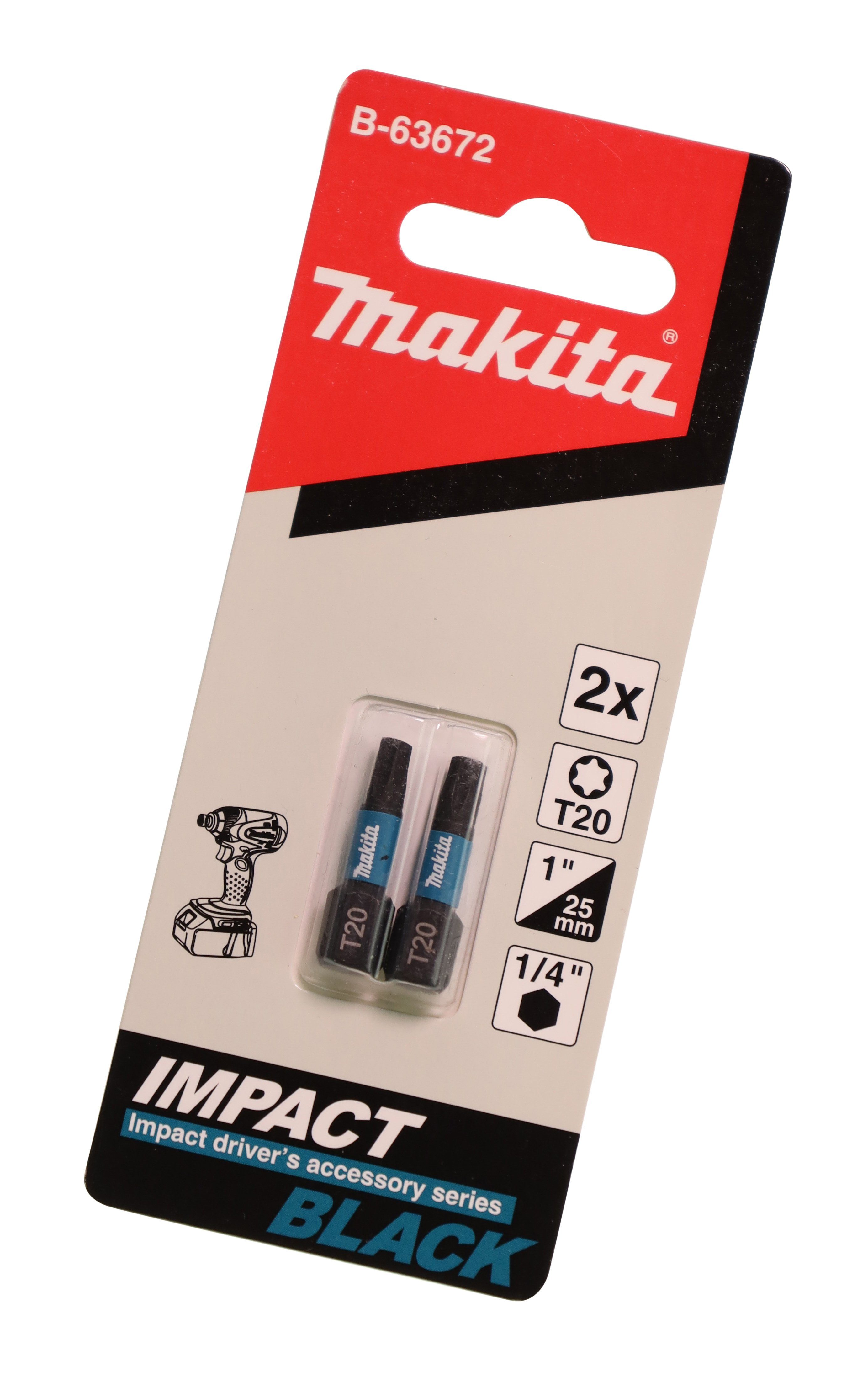 Bohrer- T20 Makita TX20x25 Stück, und 6-rund B-63672 Black, Makita 2 Impact S2-Spez Bit-Set Bit