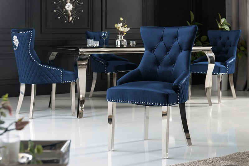 riess-ambiente Stuhl »CASTLE royalblau«, Esszimmer · Samt · Edelstahl · mit Löwenkopf-Griff · Barock Design